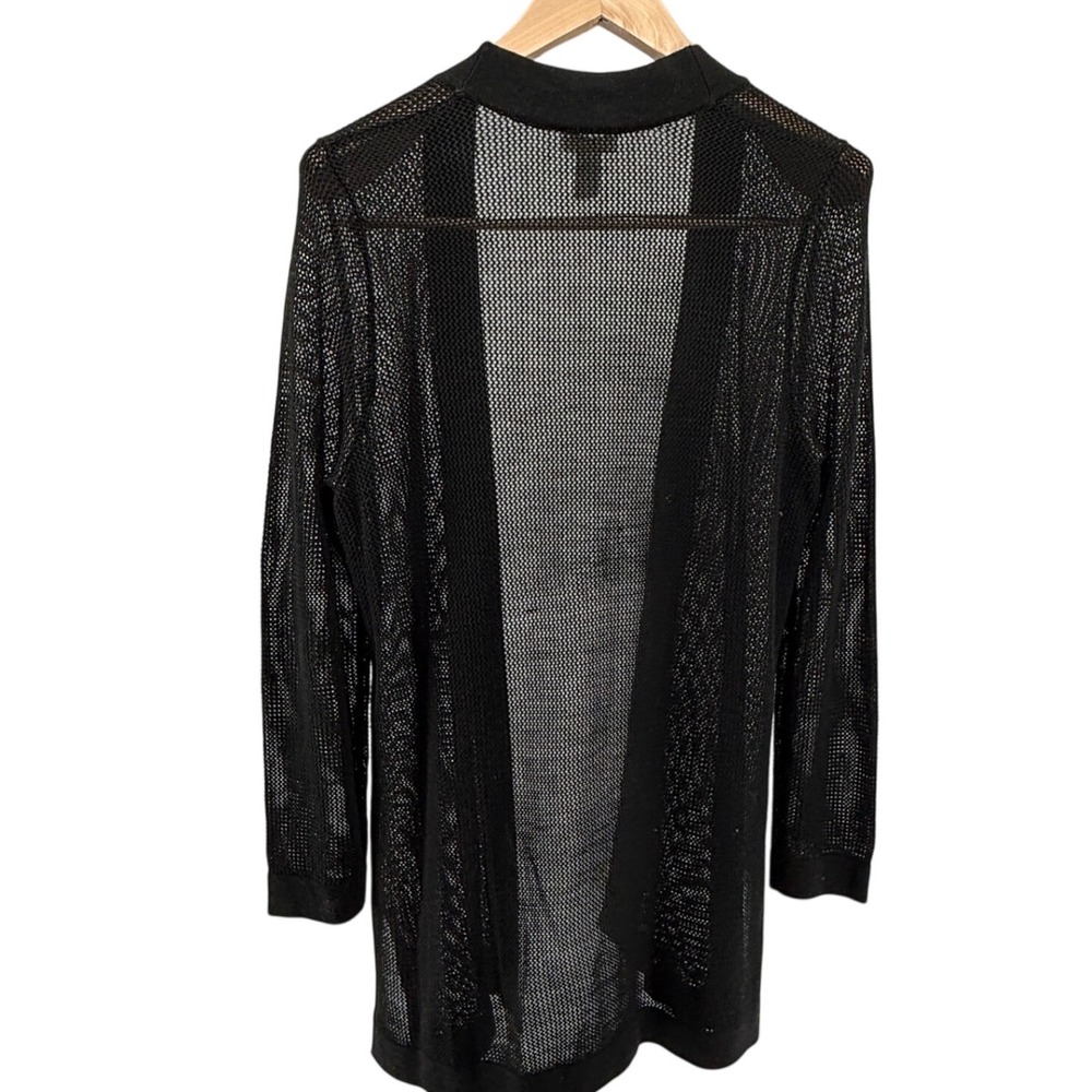 Chicos Black Open Knit Mesh Cardigan Single‎ Snap Button Sz2 - Picture 6 of 10